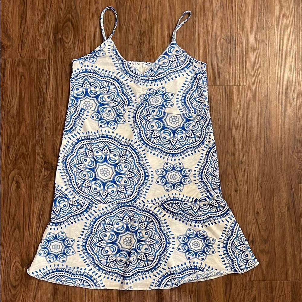 Blue and White Patterned Coverup